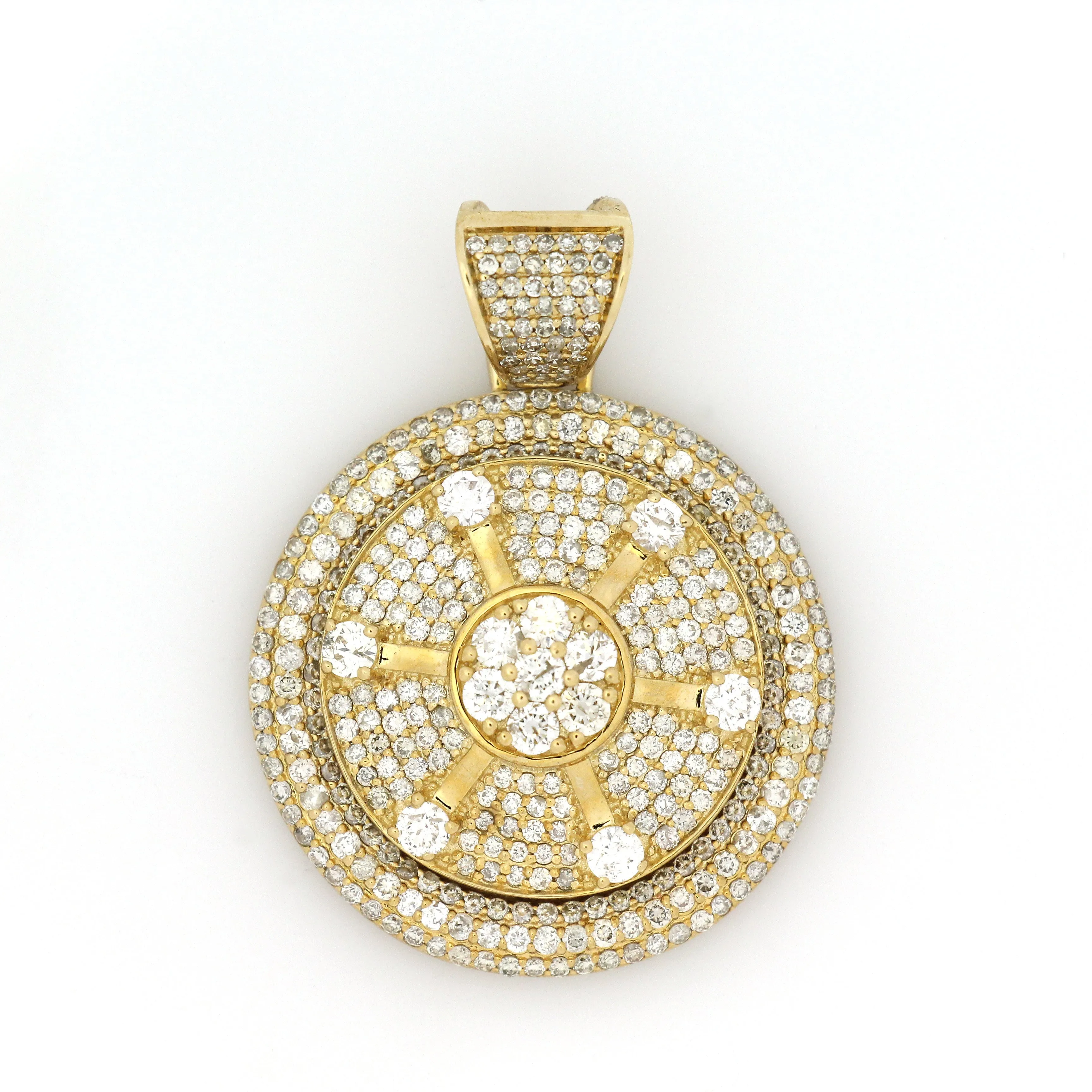 10K Yellow Gold Spinner Medallion Pendant 5 Ctw