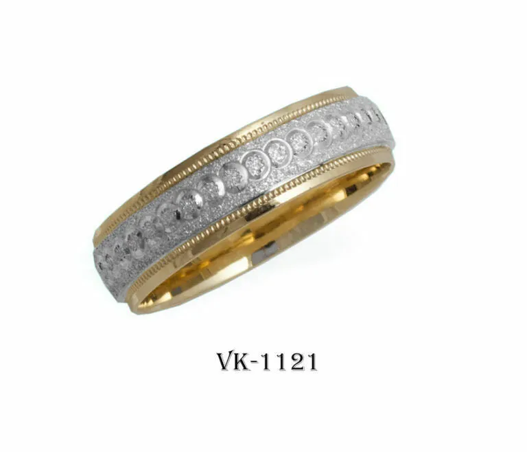 14k Solid Gold Elegant Ladies Modern Stipple Finished Flat Band 6mm Ring VK1121v