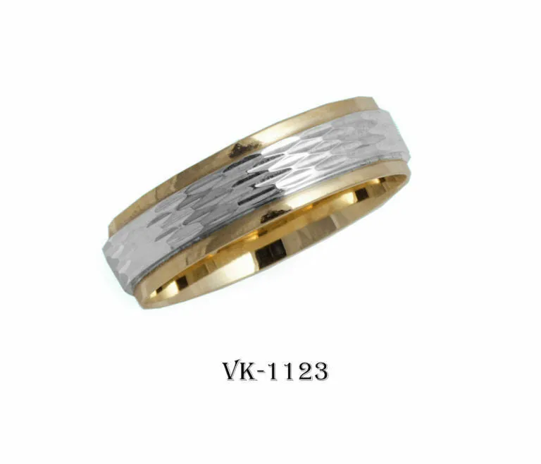 14k Solid Gold Elegant Ladies Modern Treebark Finish Flat Band 6mm Ring VK1123v