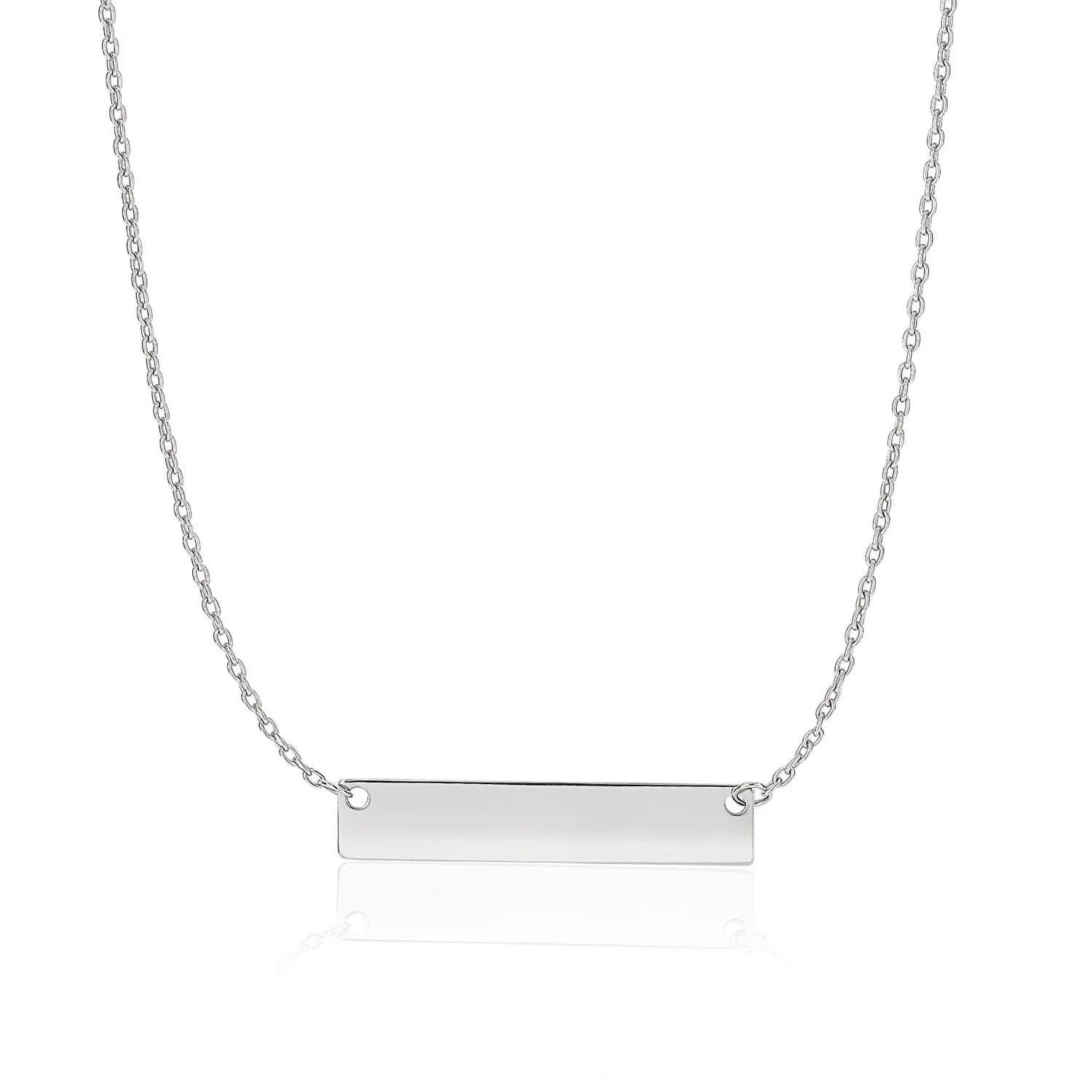 14k White Gold Smooth Flat Horizontal Bar Style Necklace-rx99438-18