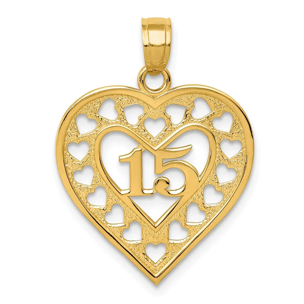 14k Yellow Gold 15 Inside Cut Out Heart Frame Pendant, 19mm