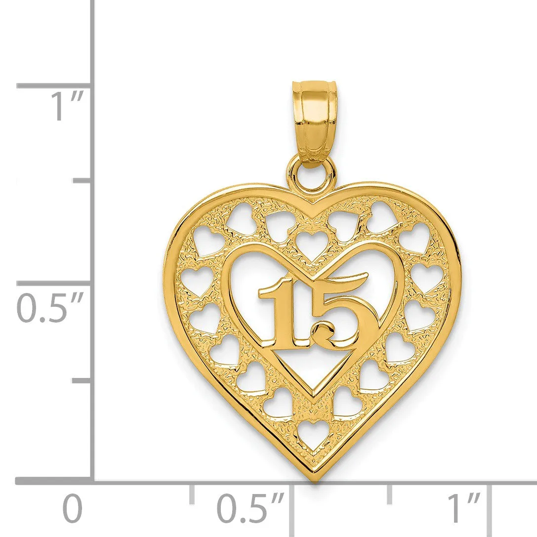 14k Yellow Gold 15 Inside Cut Out Heart Frame Pendant, 19mm