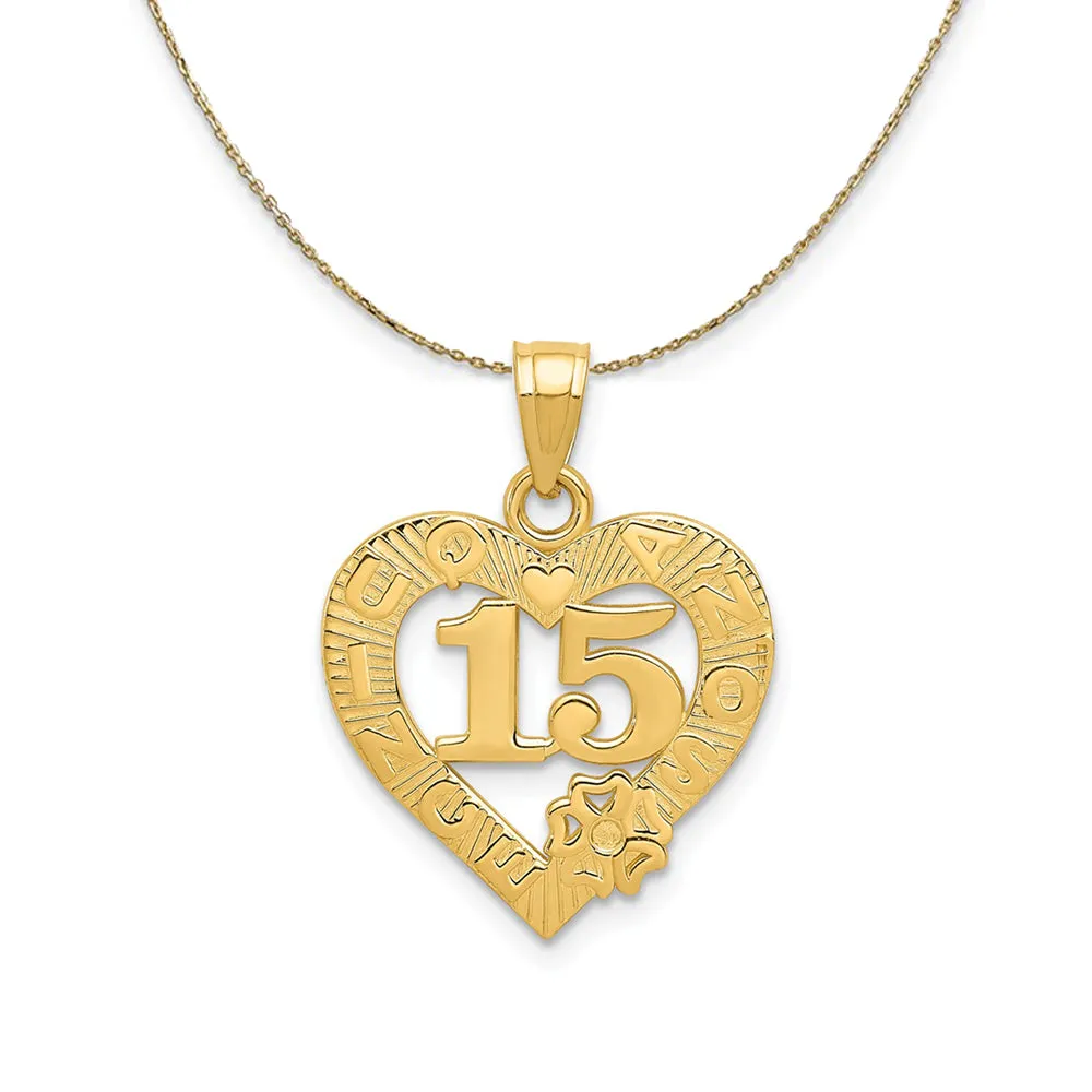 14k Yellow Gold 15 Inside Quince Anos Heart Frame Necklace