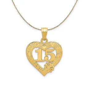 14k Yellow Gold 15 Inside Quince Anos Heart Frame Necklace