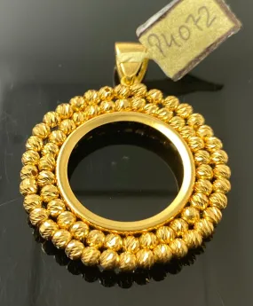 21k Solid Gold Ladies Round Designer Coin frame Pendant P4072