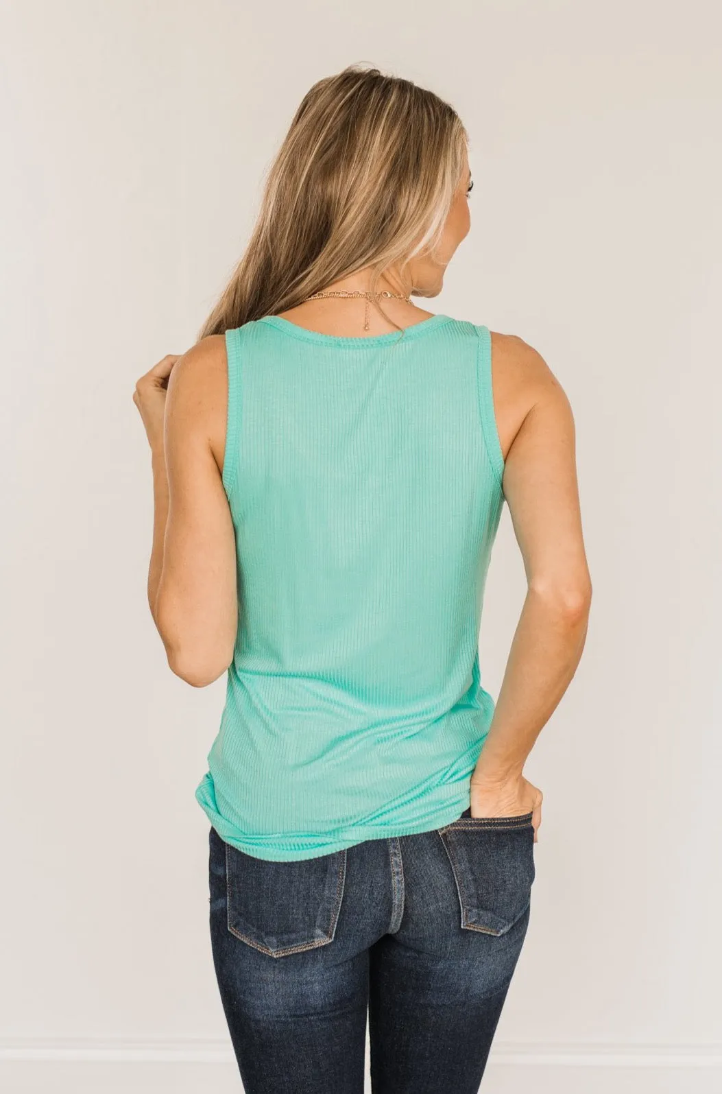 5 Button Henley Tank Top- Aqua