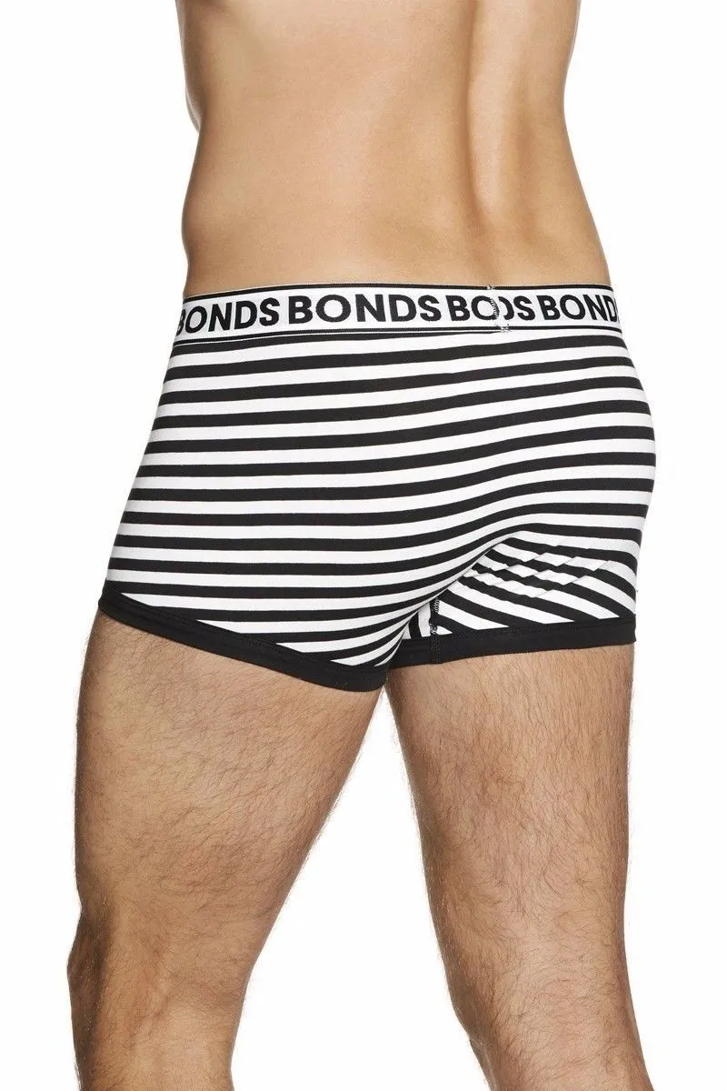 5 x Bonds Mens Striped Fit Trunk Trunks Underwear White Black