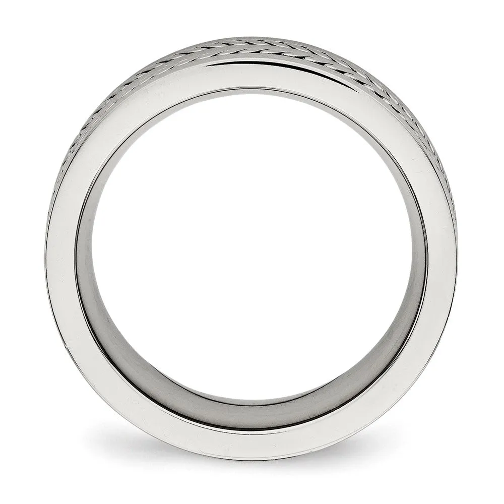 7mm Stainless Steel Brushed & Polished Twisted Inlay Flat Band