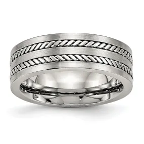 7mm Stainless Steel Brushed & Polished Twisted Inlay Flat Band