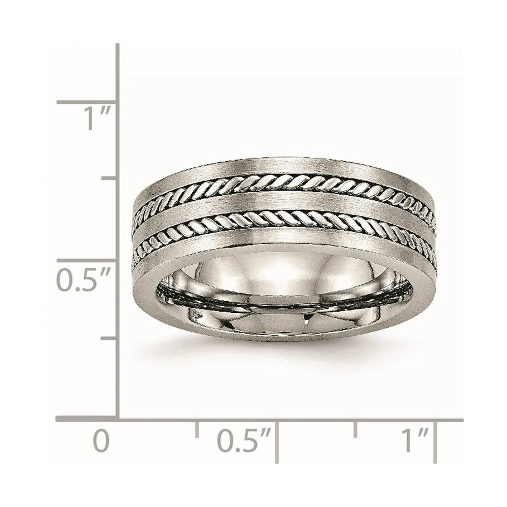 7mm Stainless Steel Brushed & Polished Twisted Inlay Flat Band