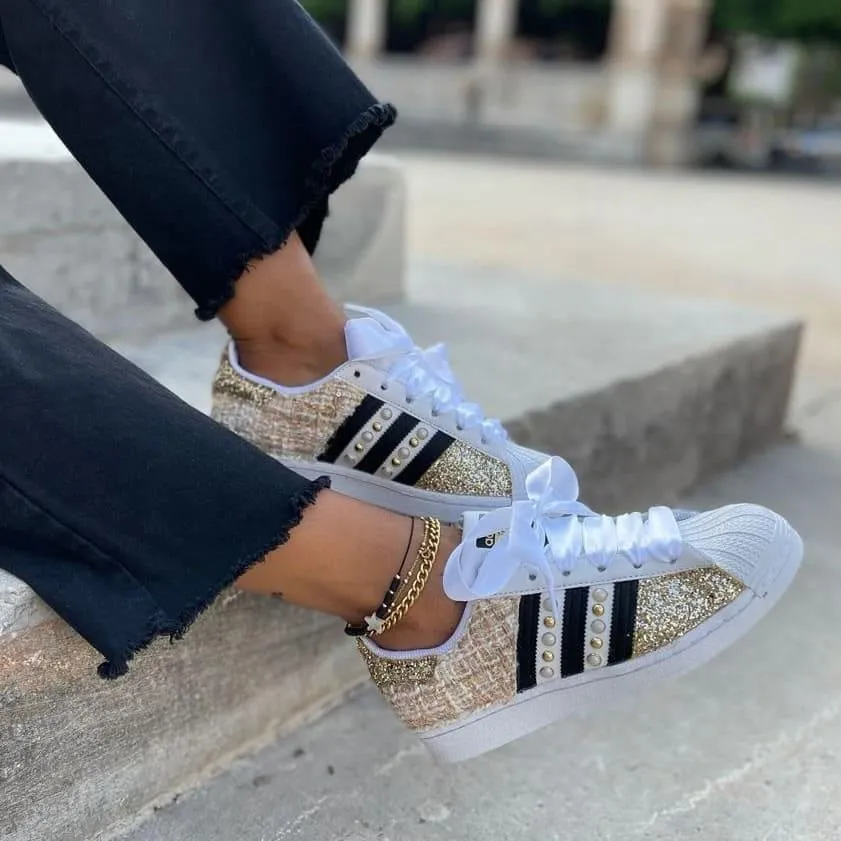 Adidas Superstar Gold Tweed Glitter & Borchie