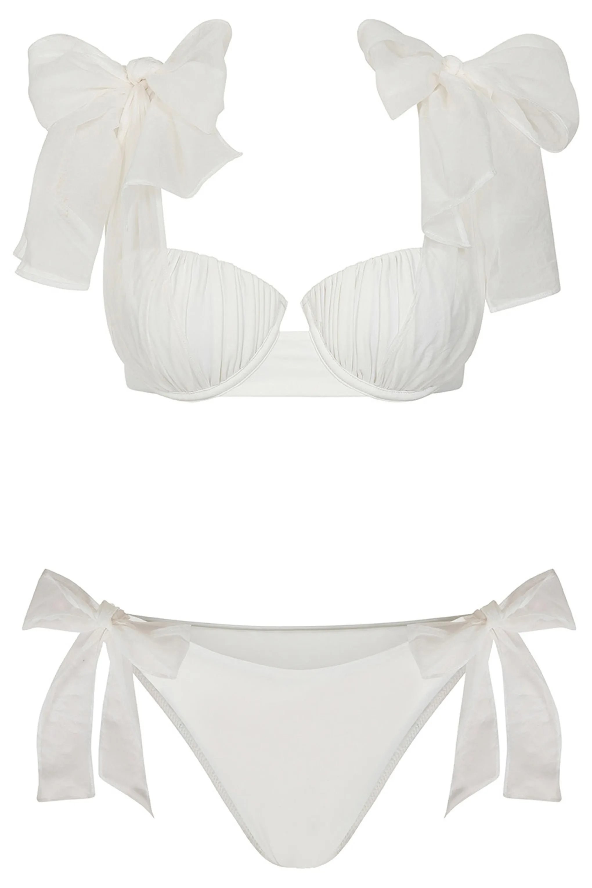 Adrift |  White Organza Bikini Bottoms With Bows