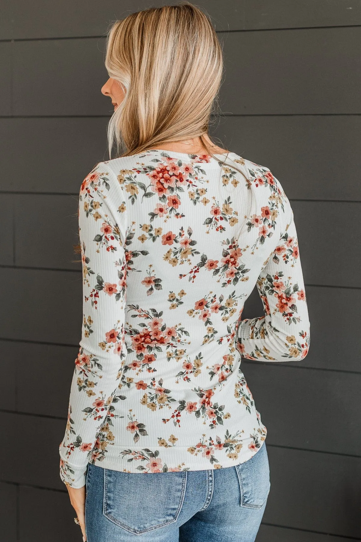 All Together Now Floral Henley Top- Ivory