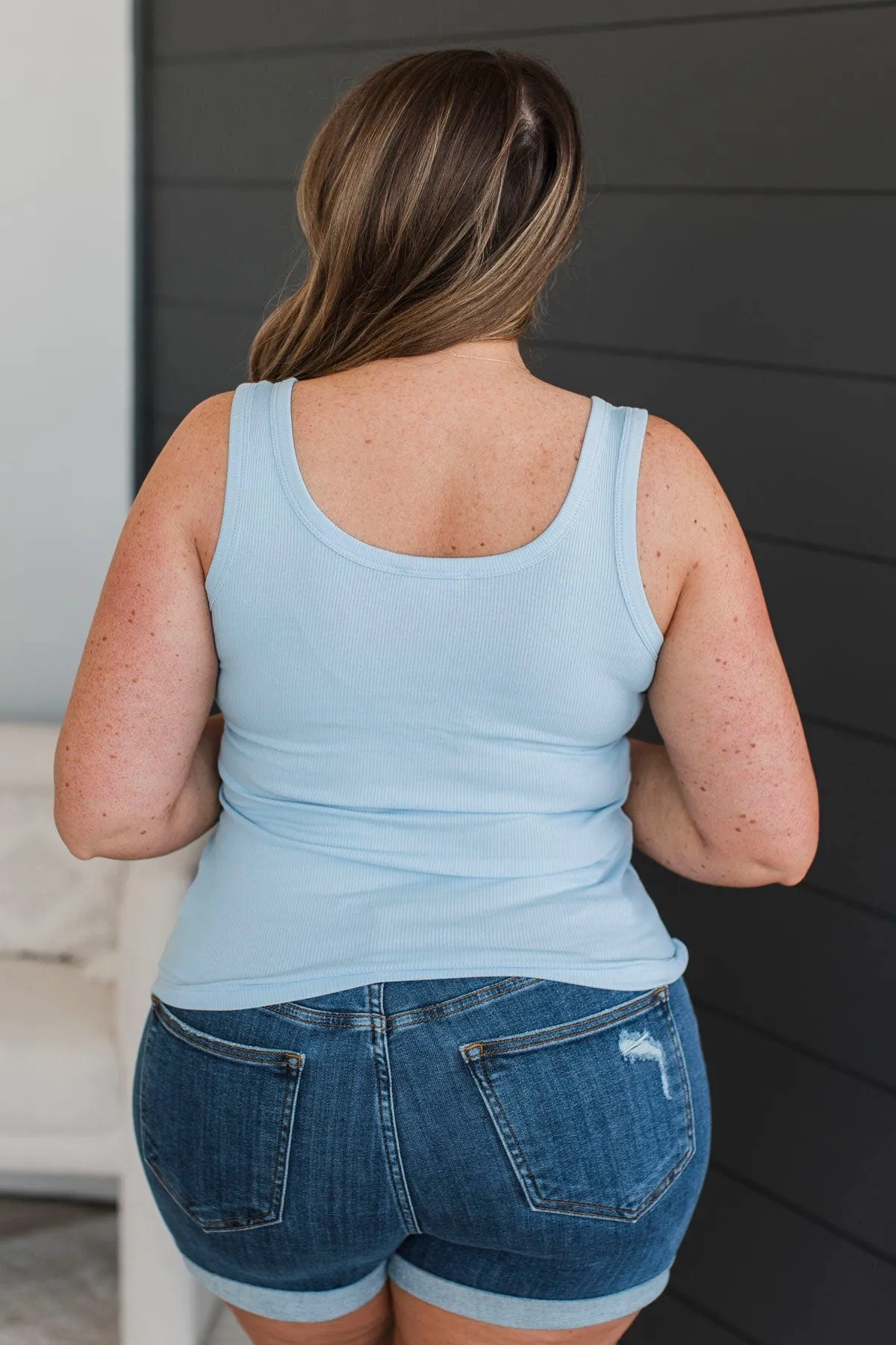 All Who Wander Henley Tank Top- Baby Blue