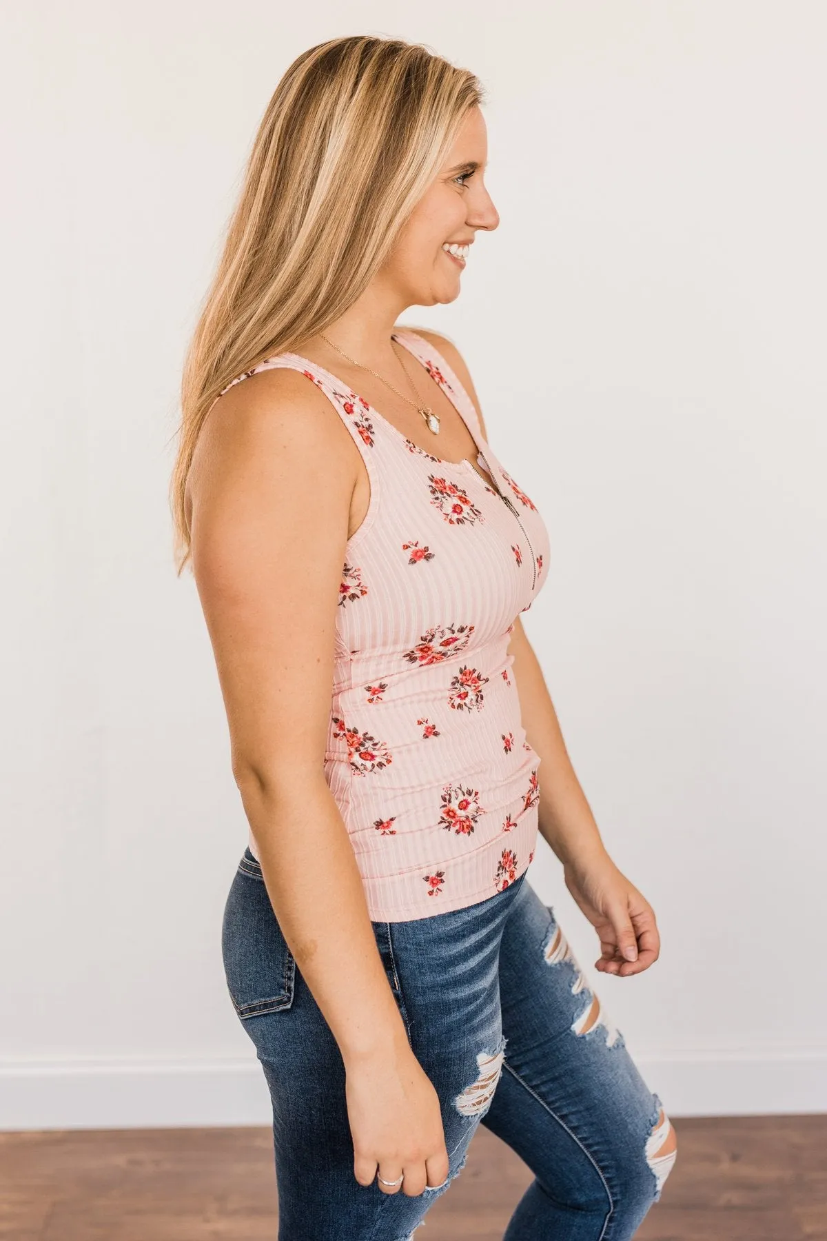 Among The Wildflowers Henley Tank Top- Blush