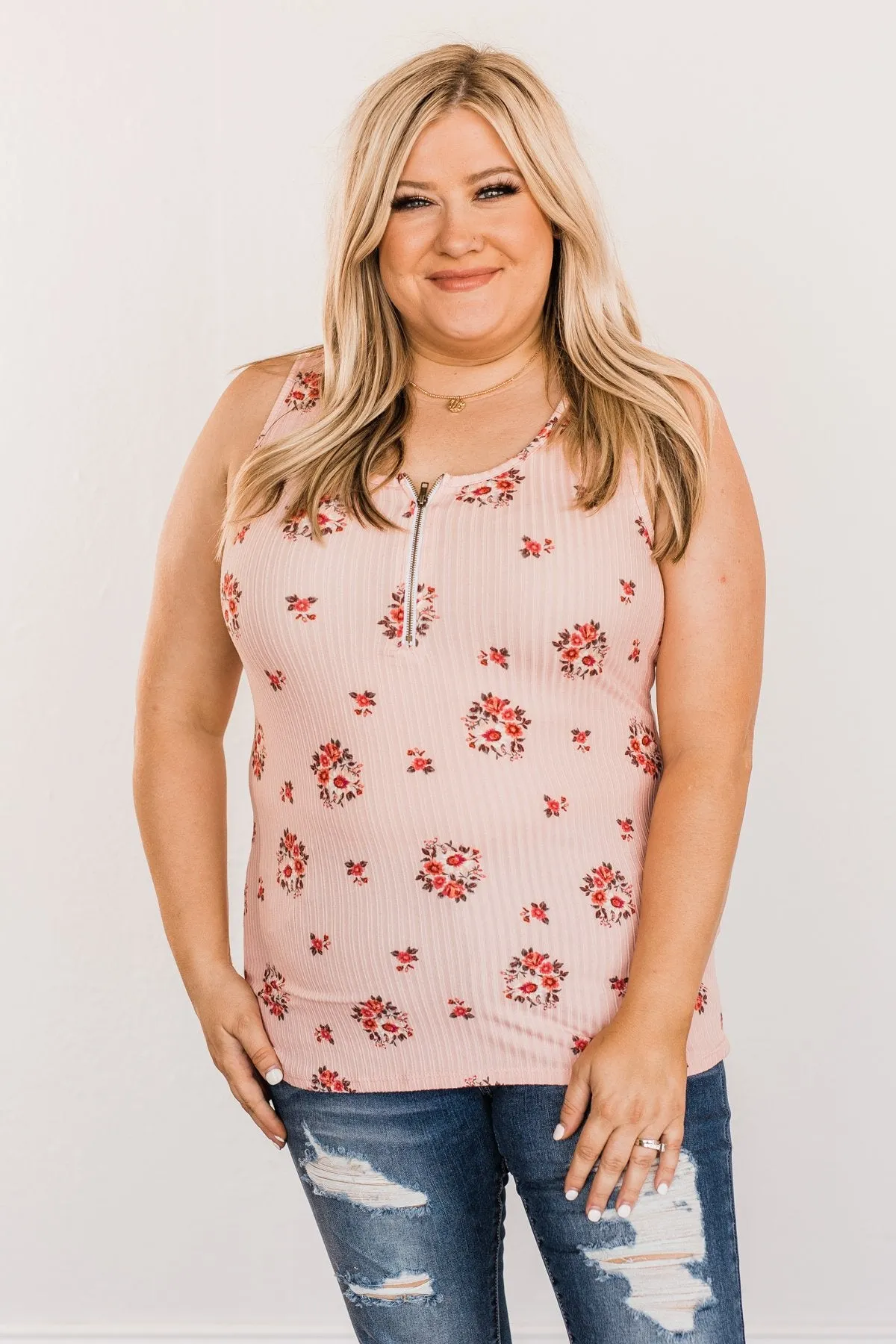 Among The Wildflowers Henley Tank Top- Blush