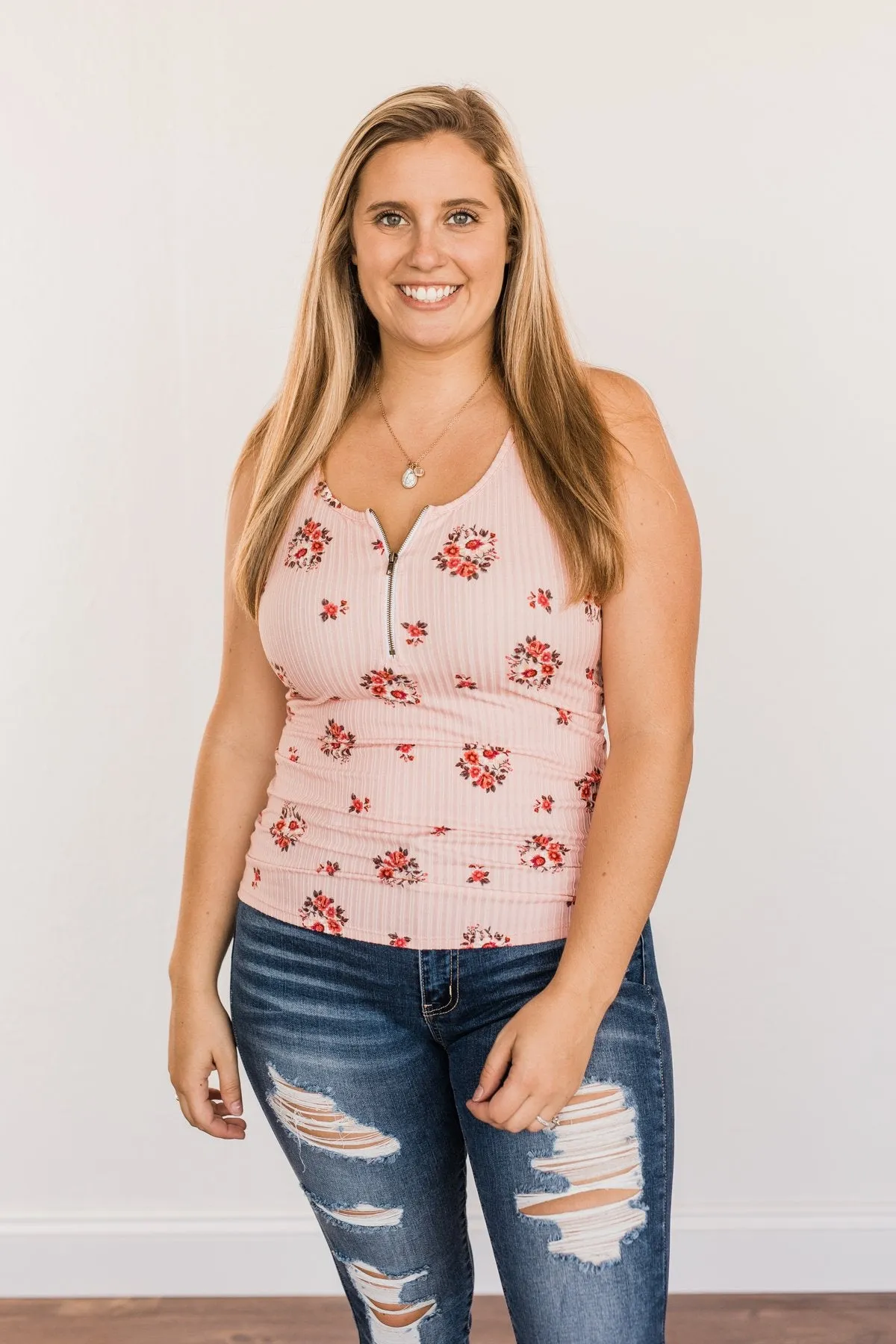 Among The Wildflowers Henley Tank Top- Blush