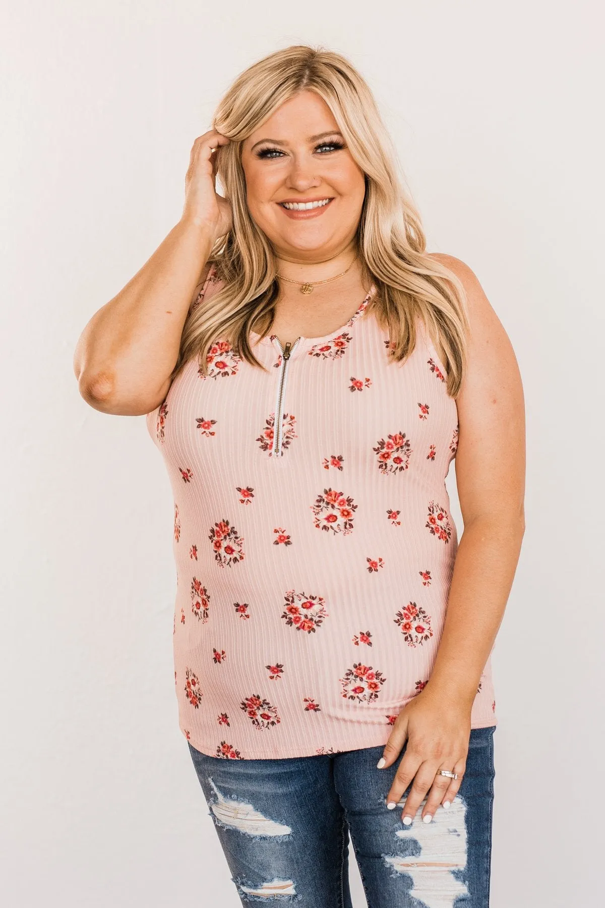 Among The Wildflowers Henley Tank Top- Blush