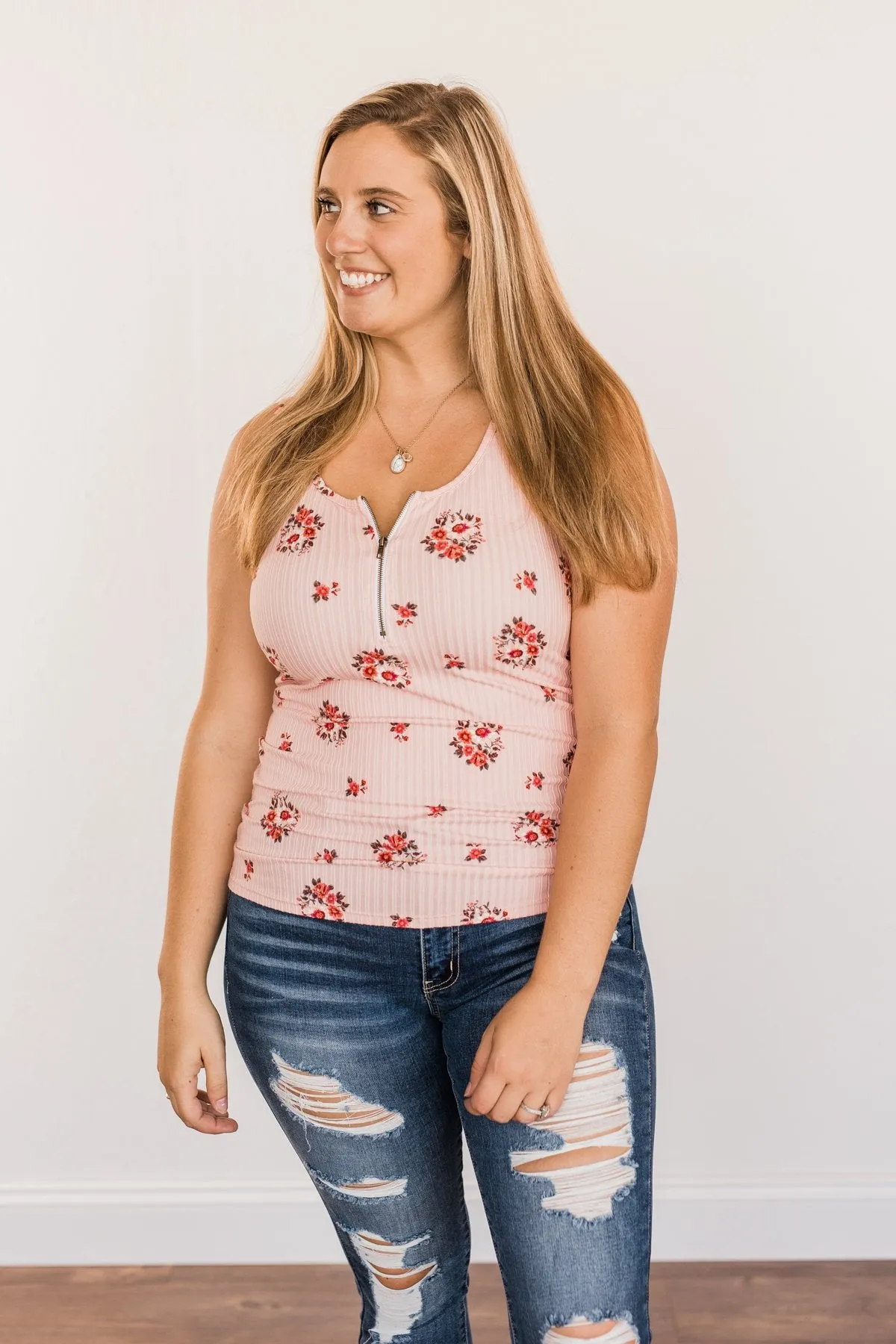 Among The Wildflowers Henley Tank Top- Blush