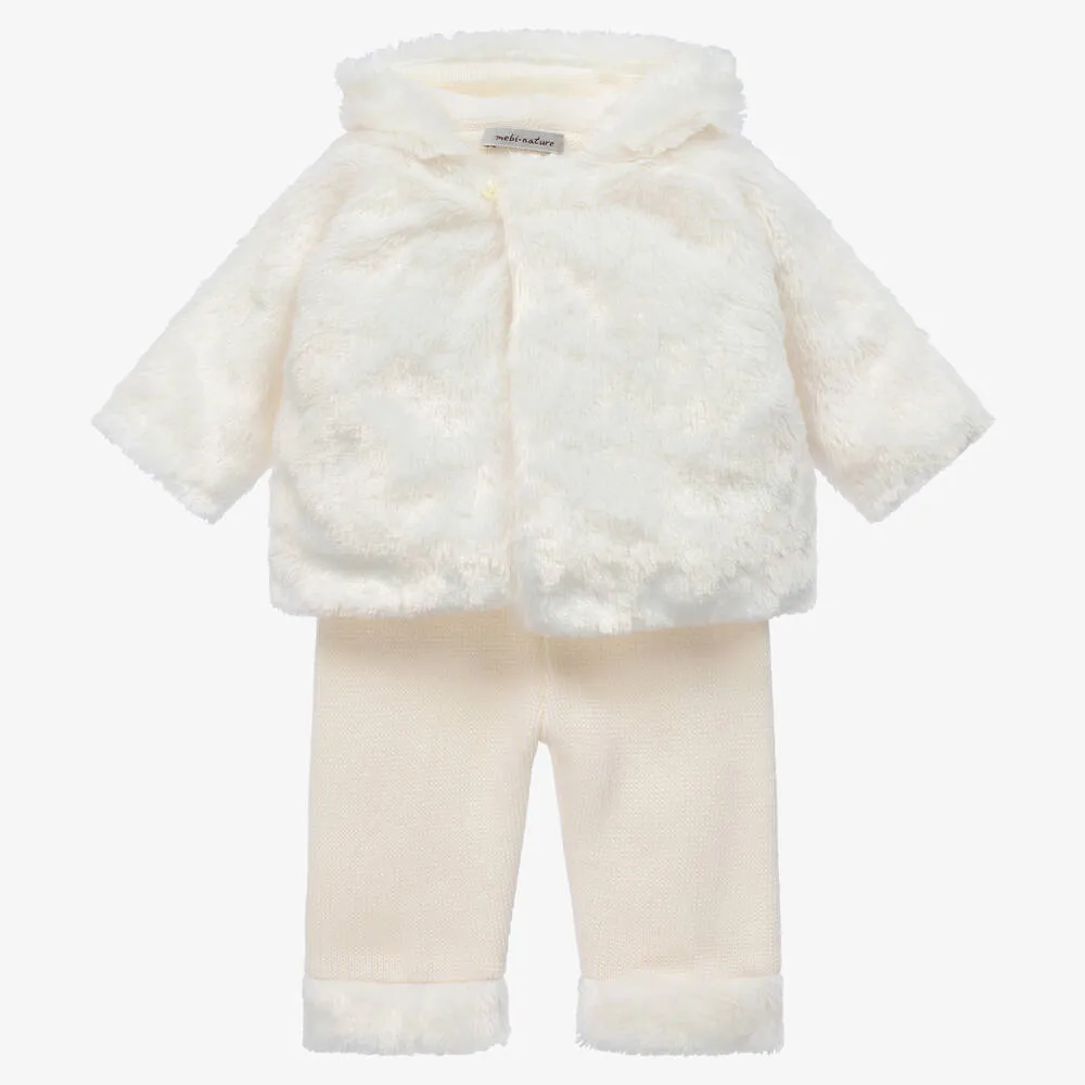 Baby Girls Ivory Wool & Faux Fur Trouser Set