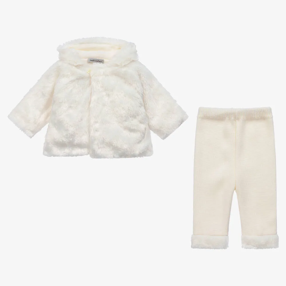 Baby Girls Ivory Wool & Faux Fur Trouser Set