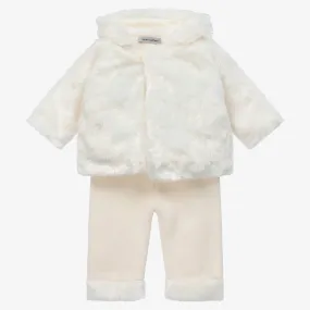 Baby Girls Ivory Wool & Faux Fur Trouser Set