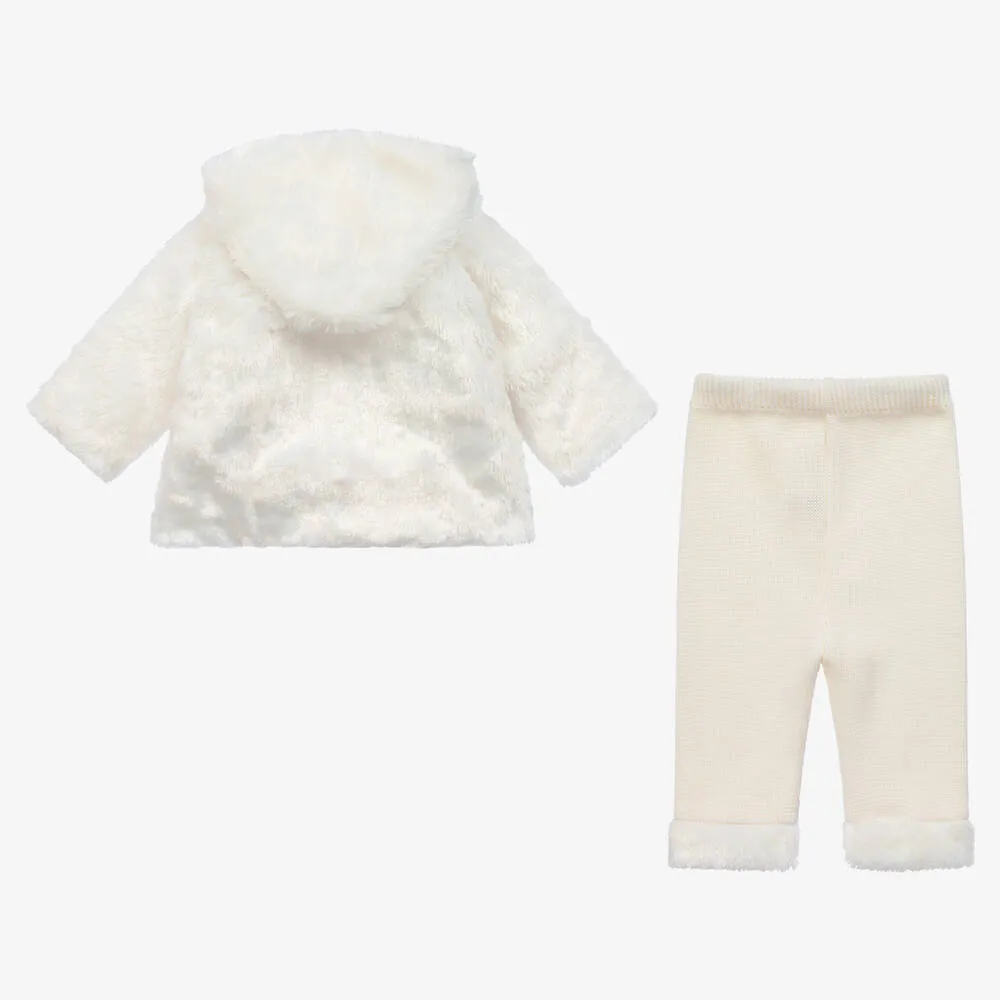 Baby Girls Ivory Wool & Faux Fur Trouser Set