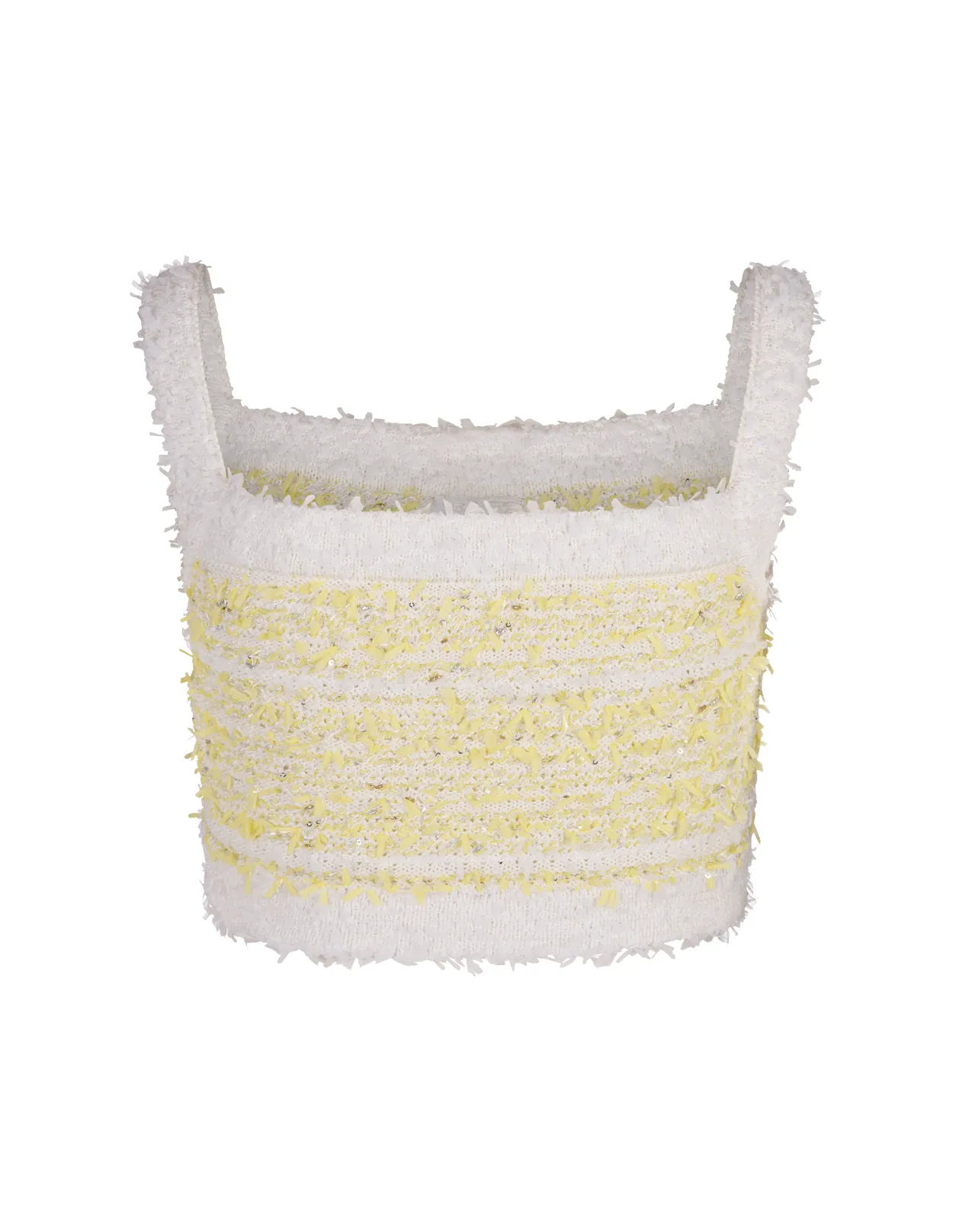 BALMAIN Yellow and White Tweed Top With Shoulder Straps