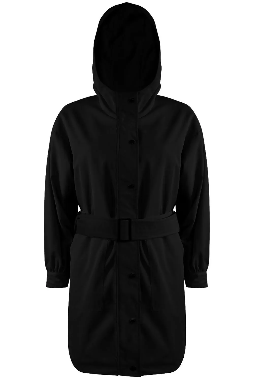 Belted Black Rain Mac