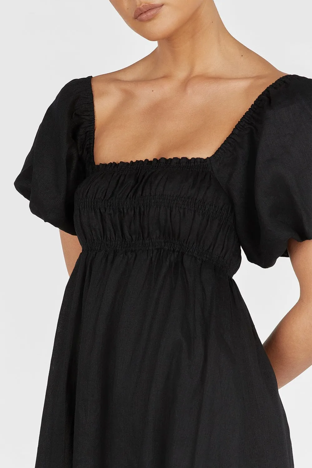 BIANCA BLACK LINEN MIDI DRESS