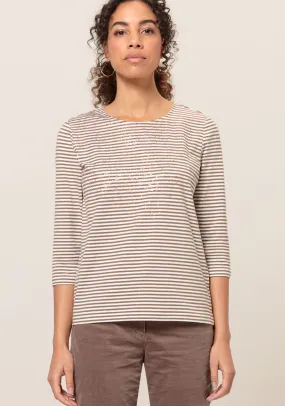 Bianca Dini Striped Metallic Detail Top, Beige