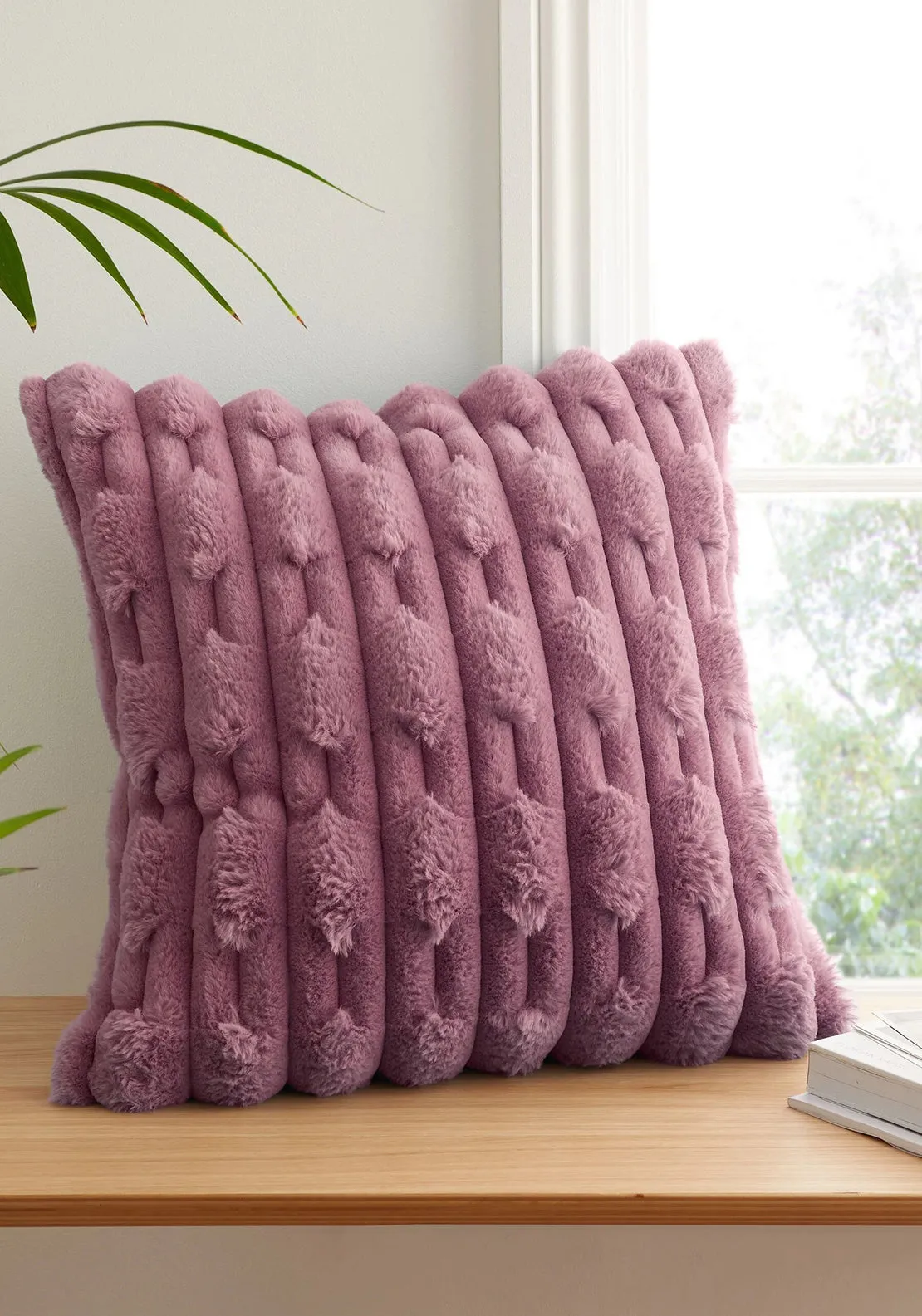 Bianca Home Carved Faux Fur Cushion 50x50cm, Pink