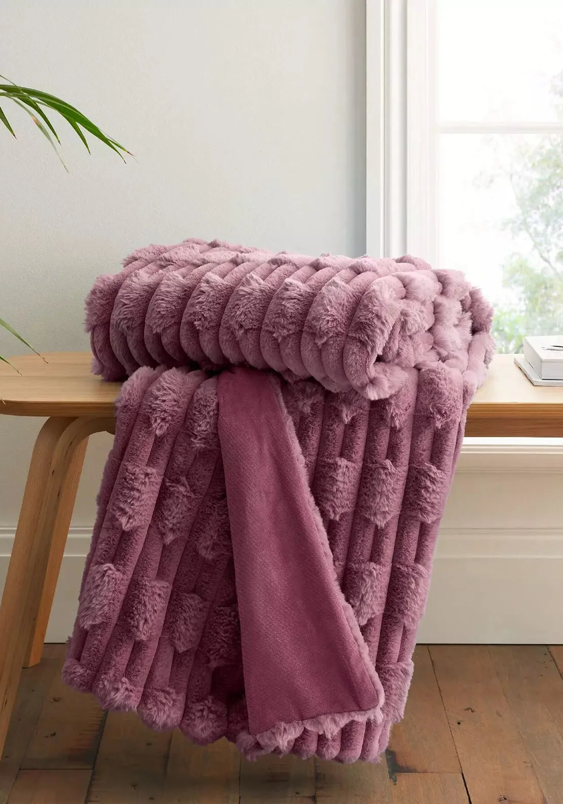 Bianca Home Carved Faux Fur Large Throw, Pink