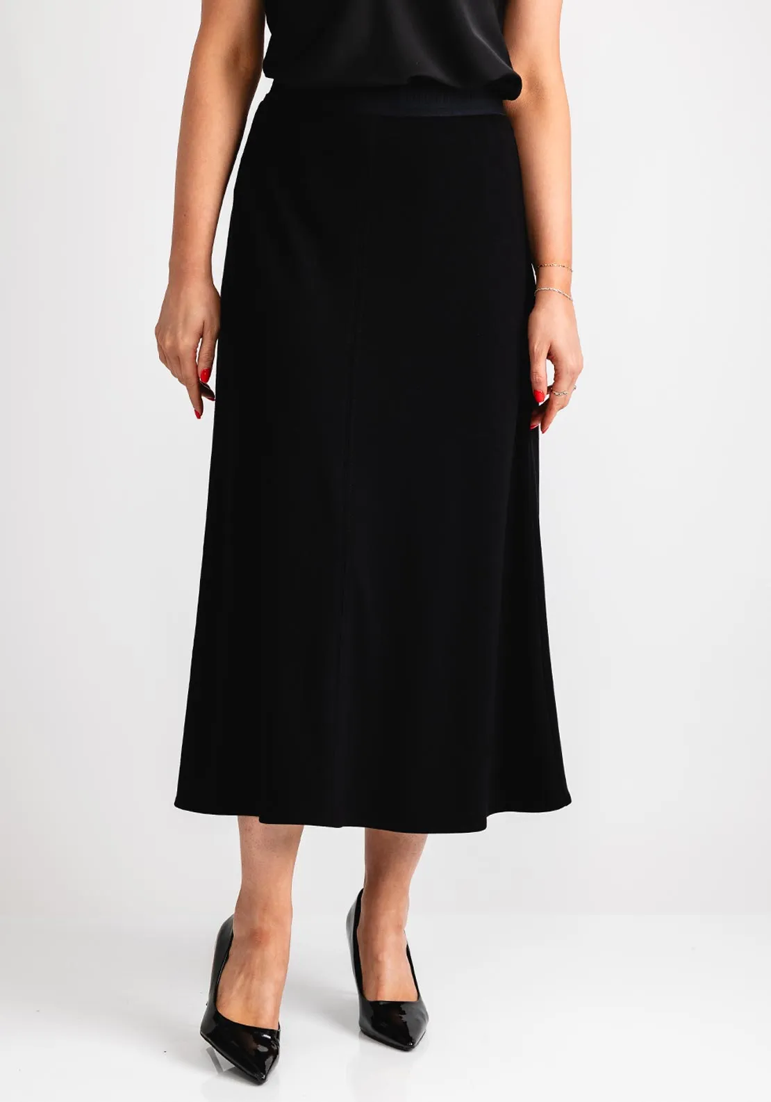 Bianca Logo Waist Midi Skirt, Black