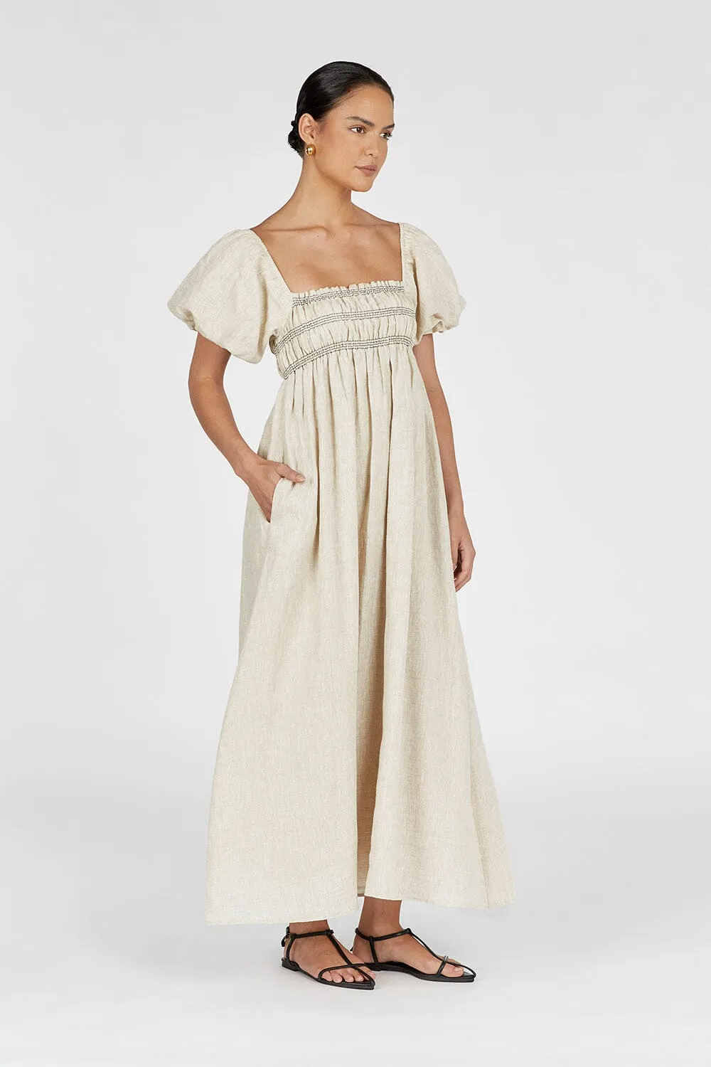 BIANCA NATURAL LINEN MIDI DRESS