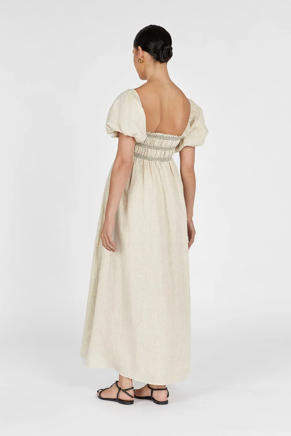 BIANCA NATURAL LINEN MIDI DRESS