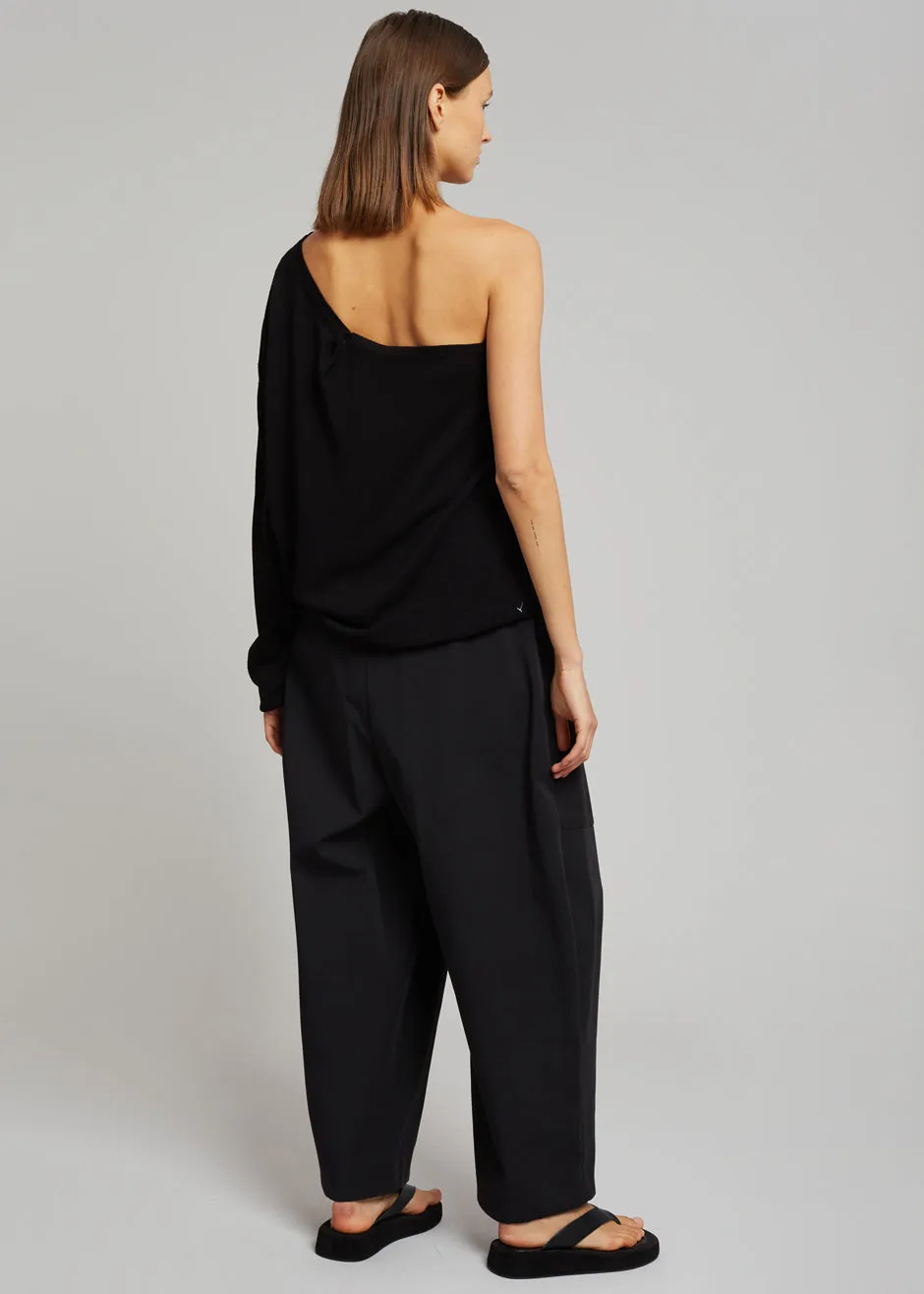 Bianca One Shoulder Loose Knit Top - Black