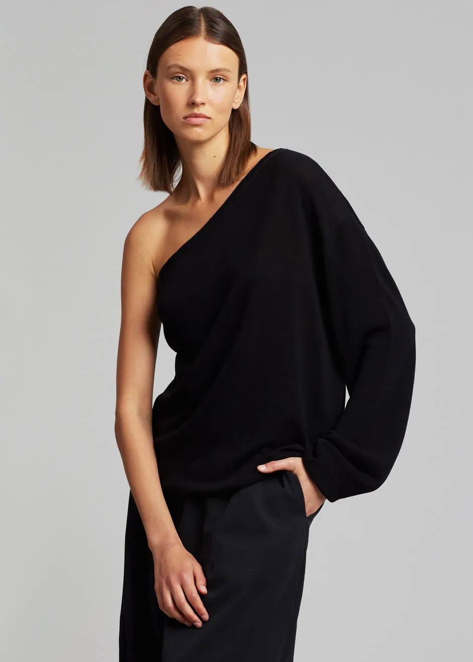 Bianca One Shoulder Loose Knit Top - Black