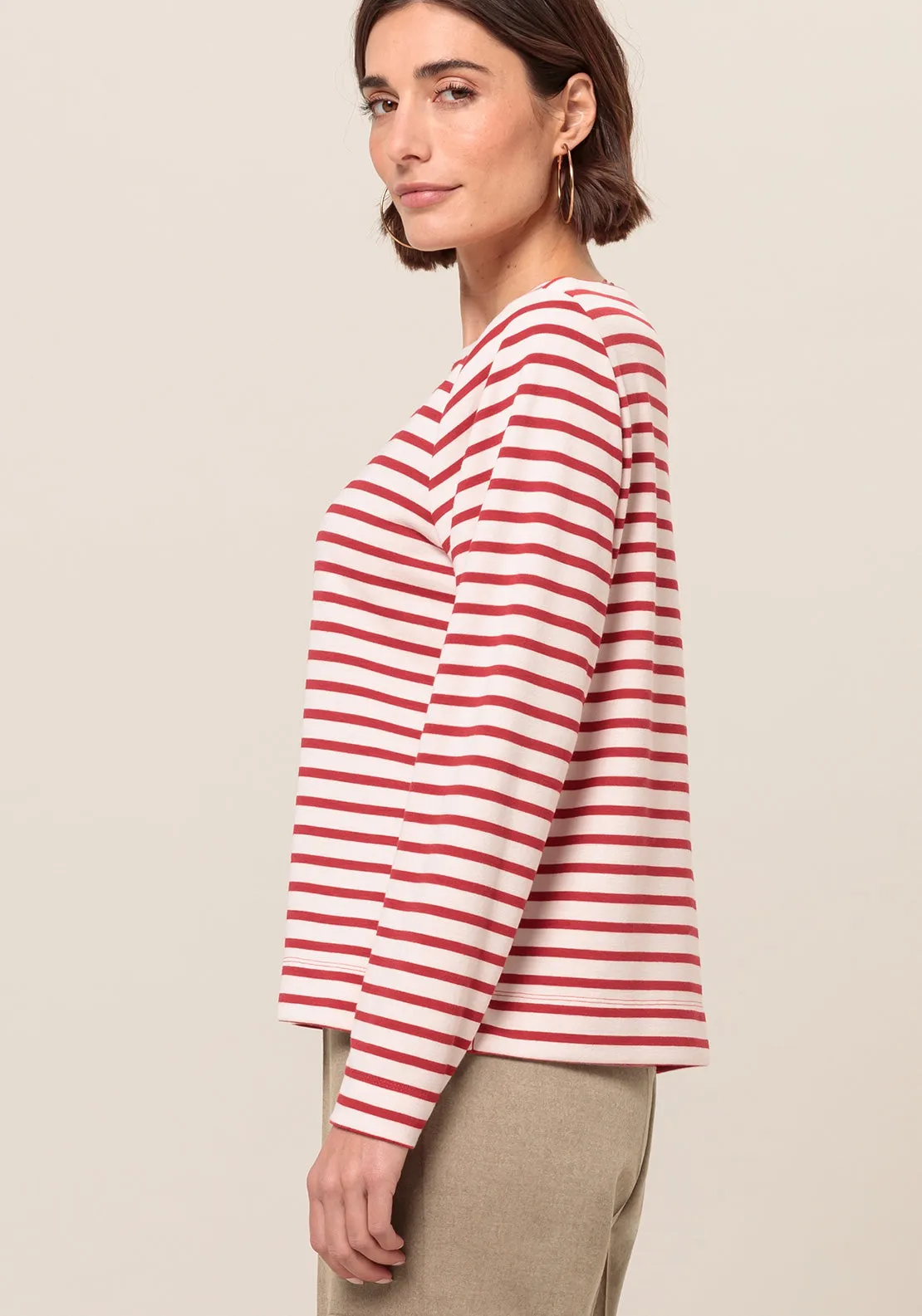 Bianca Striped Knit Long Sleeve Top, Red