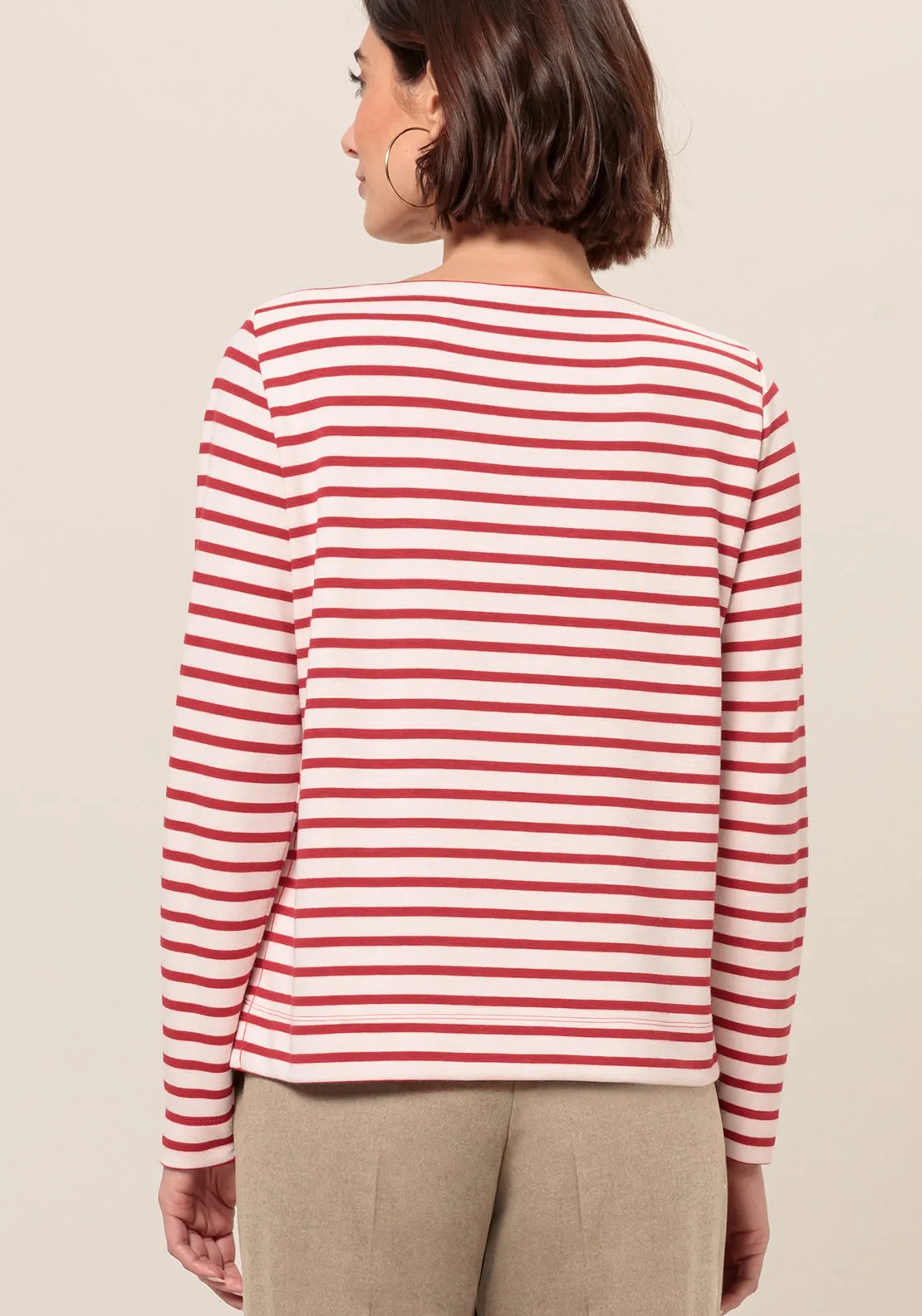 Bianca Striped Knit Long Sleeve Top, Red