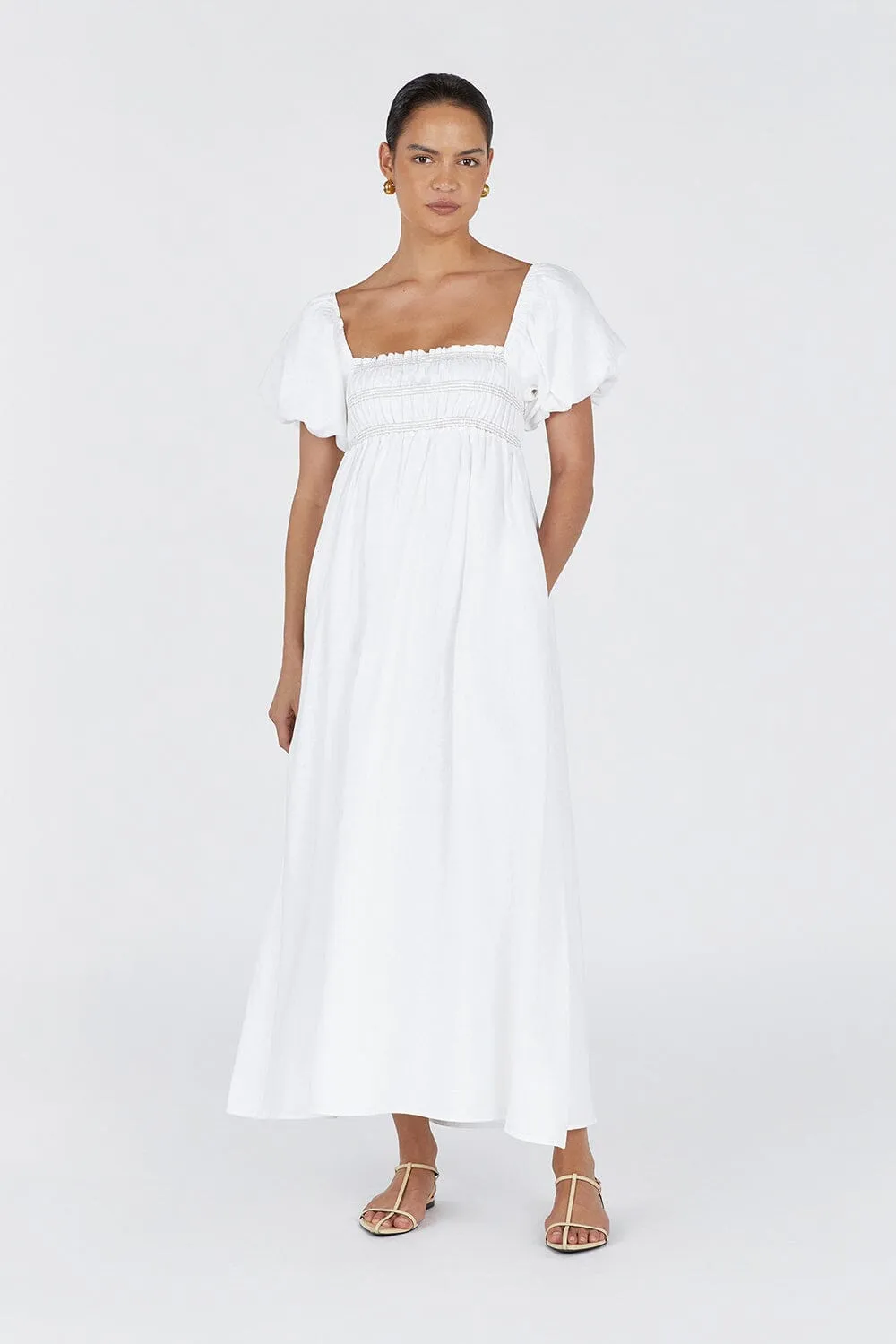 BIANCA WHITE LINEN MIDI DRESS