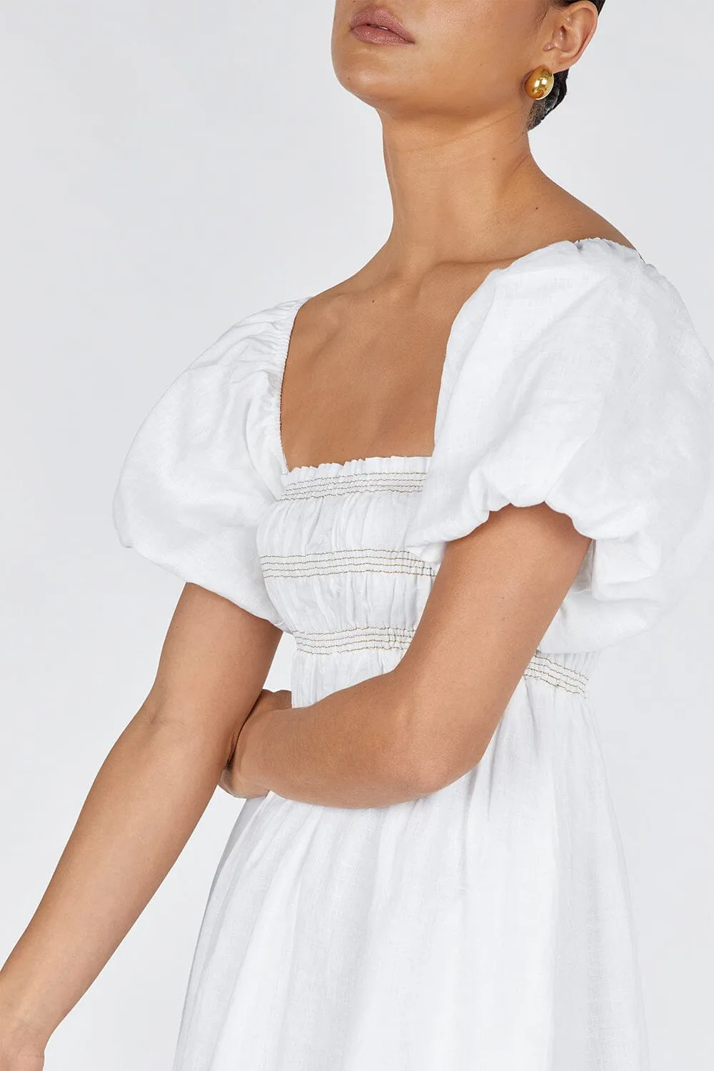 BIANCA WHITE LINEN MIDI DRESS