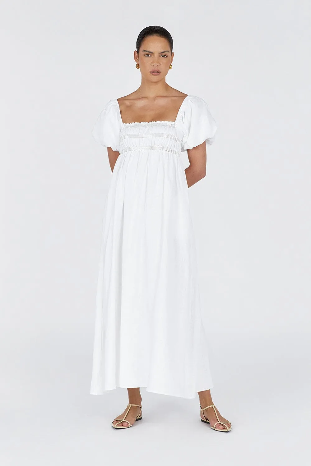 BIANCA WHITE LINEN MIDI DRESS