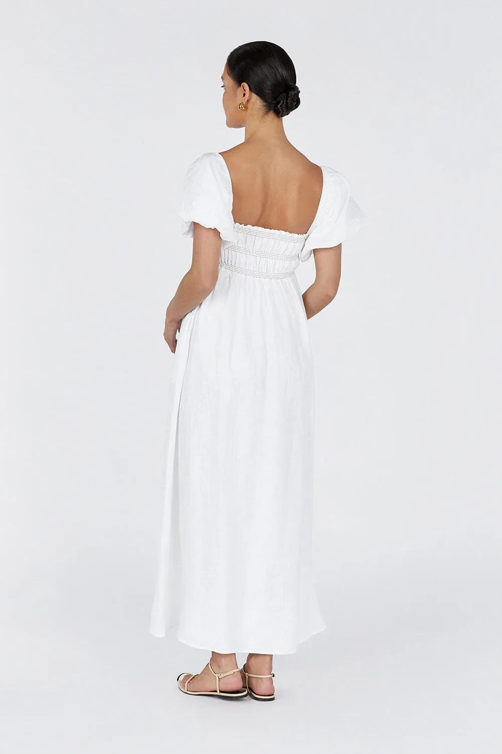 BIANCA WHITE LINEN MIDI DRESS