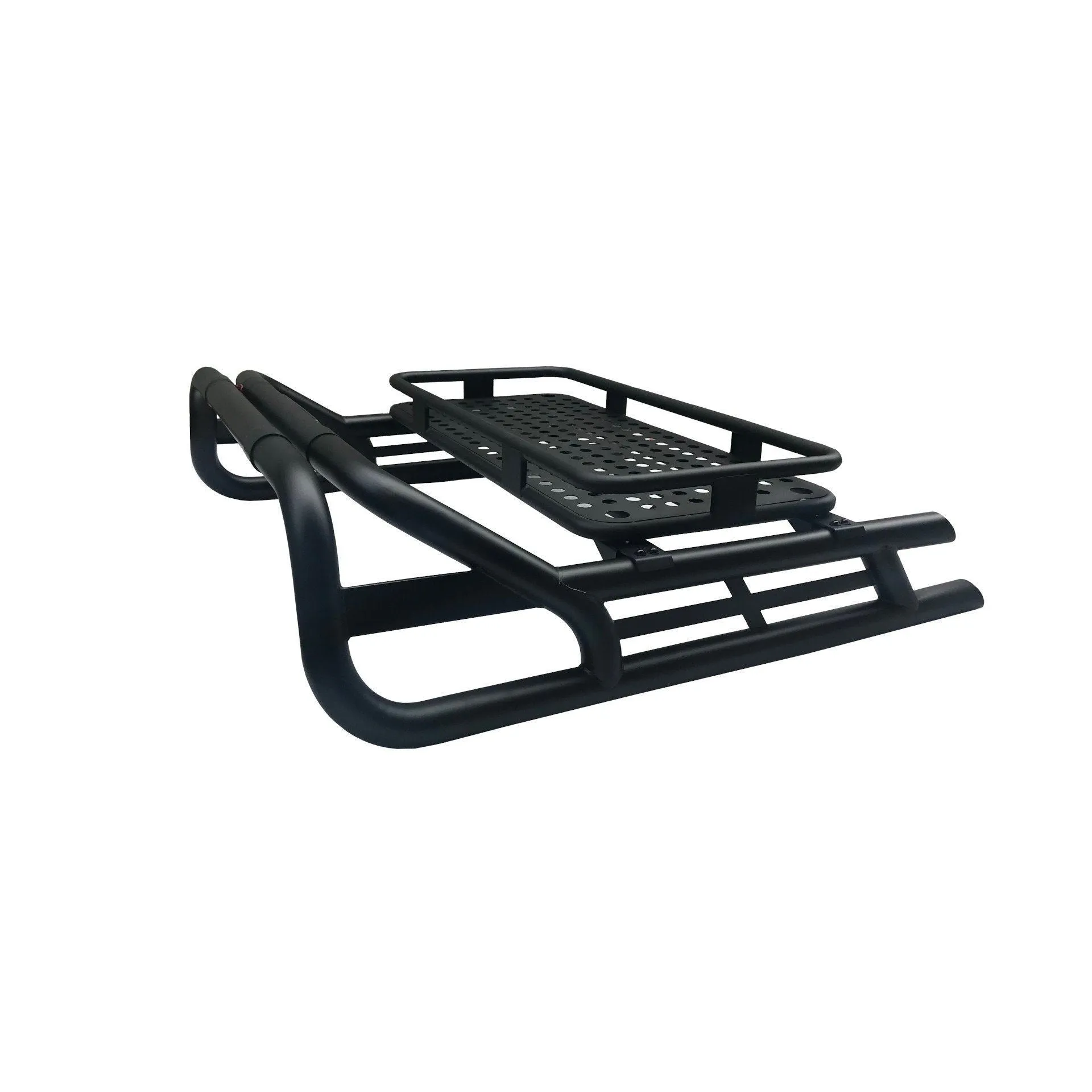 Black Long Arm Roll Sports Bar with Cargo Basket Rack for the Isuzu D-Max 07-12