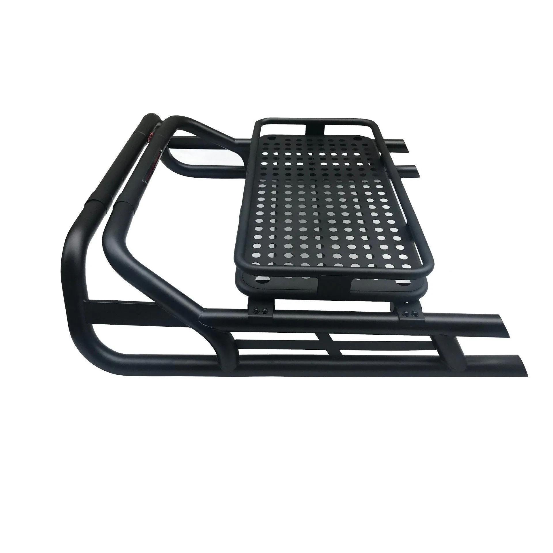 Black Long Arm Roll Sports Bar with Cargo Basket Rack for the Isuzu D-Max 12-20