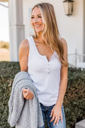 Bound To Be Beautiful Button Henley Tank Top- Ivory