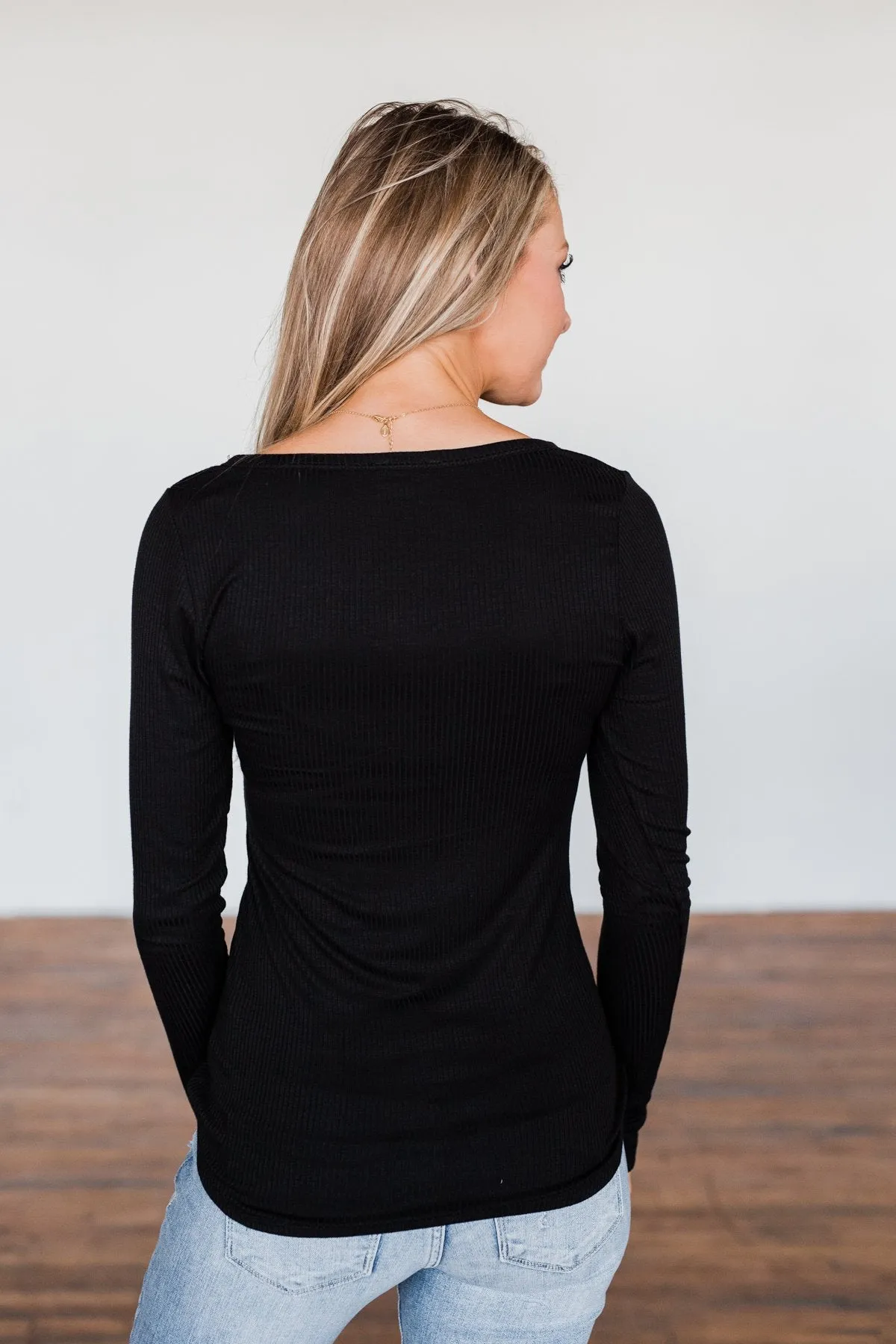 Break The Silence Button Henley Top- Black