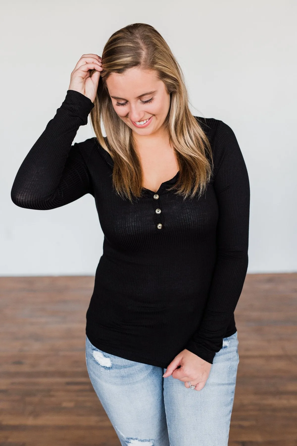 Break The Silence Button Henley Top- Black