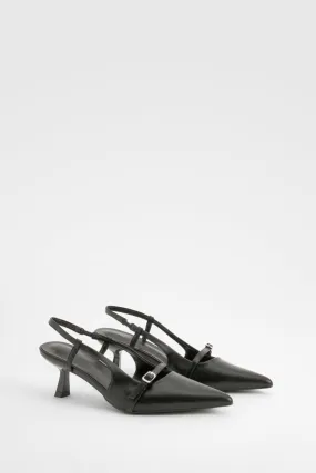 Buckle Detail Slingback Kitten Court Heels